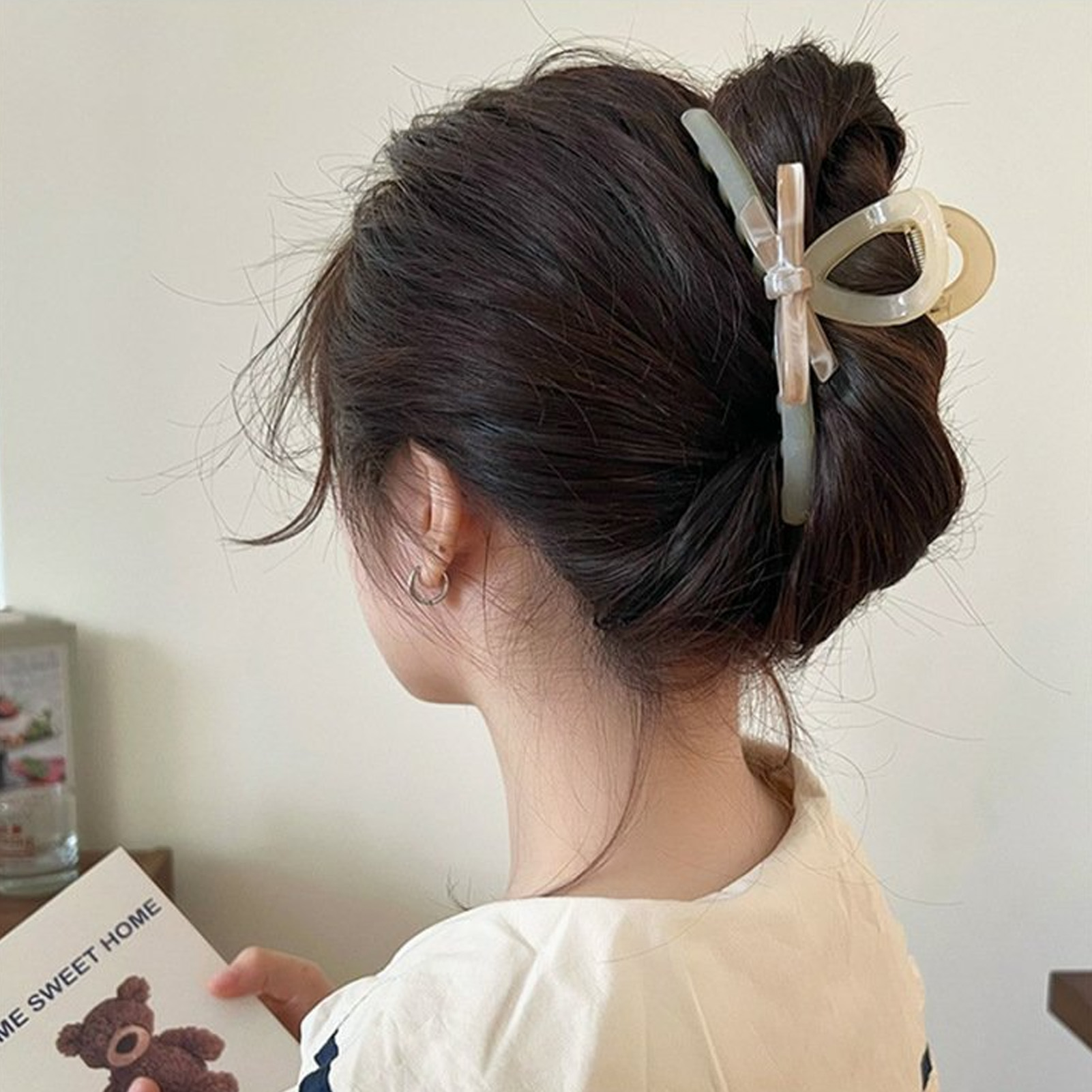 Hair Clip Claw Large - Bowknot Pearl Hair Claw Clip for